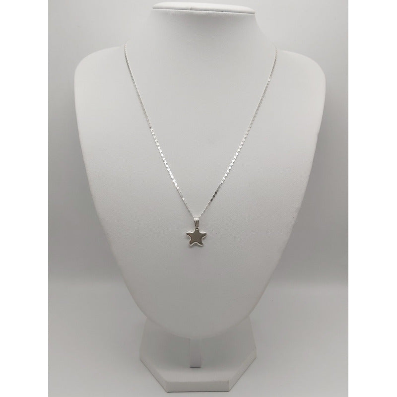 Colgante Estrella Con Cadena Mujer Plata Italiana 925
