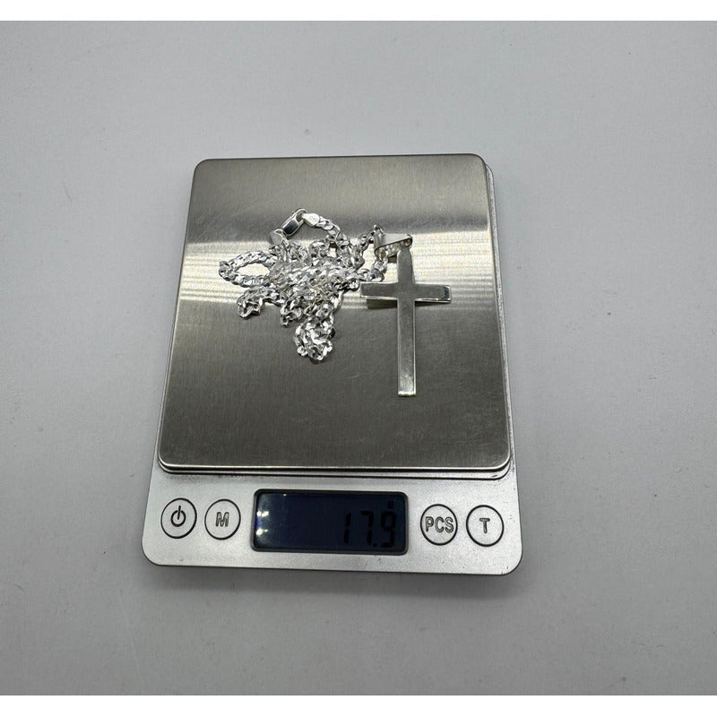 COLGANTE CRUZ LISA GRANDE CON CADENA GRUMET 60CM X 4MM