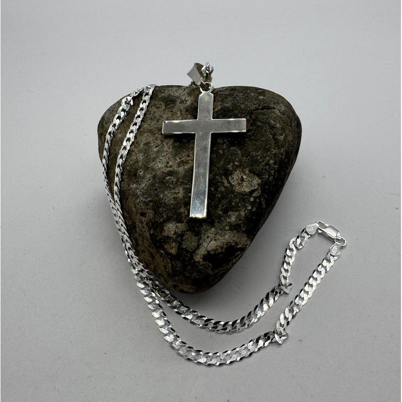 COLGANTE CRUZ LISA GRANDE CON CADENA GRUMET 60CM X 4MM