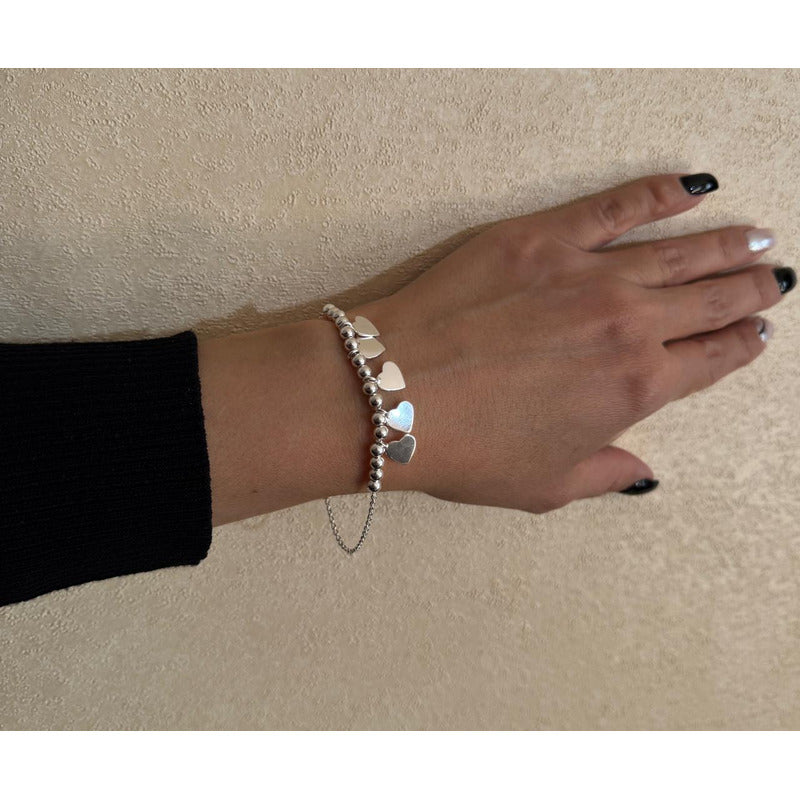 PULSERA MUJER CORAZONES Y PERLITAS 19CM