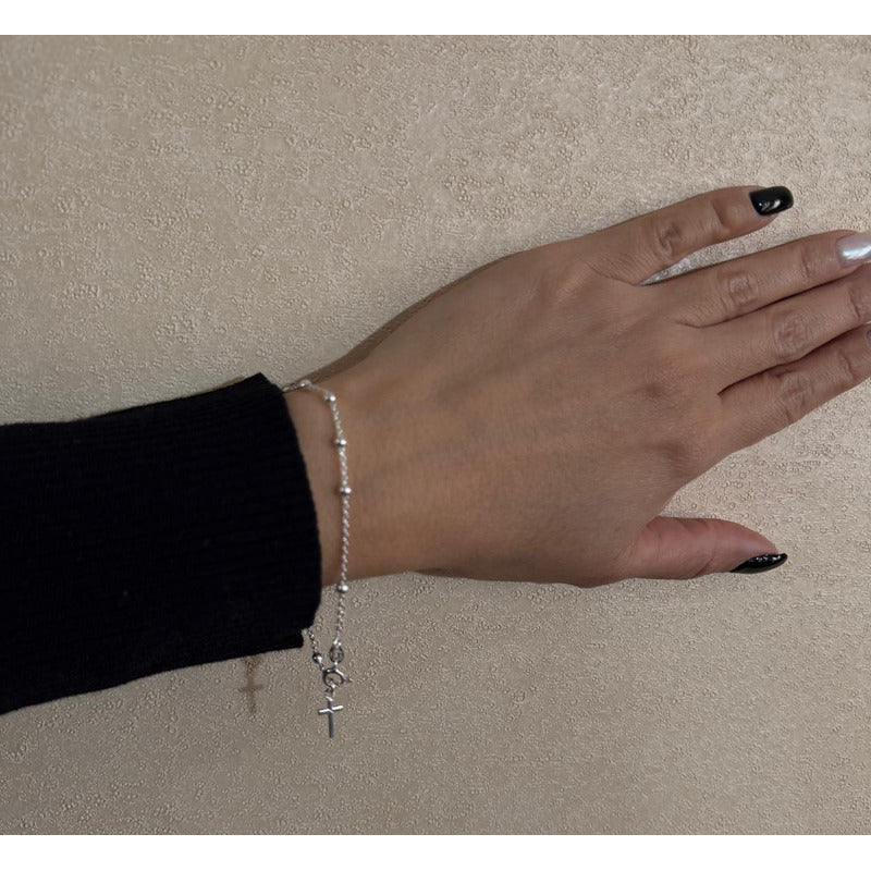 Pulsera Mujer Cruz Movible Plata Fina Italiana 925