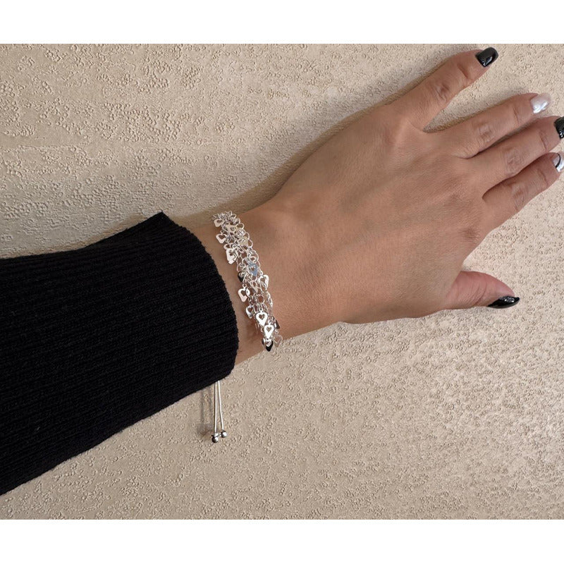 Pulsera Mujer Plata Ajustable Corazones Italiana 925