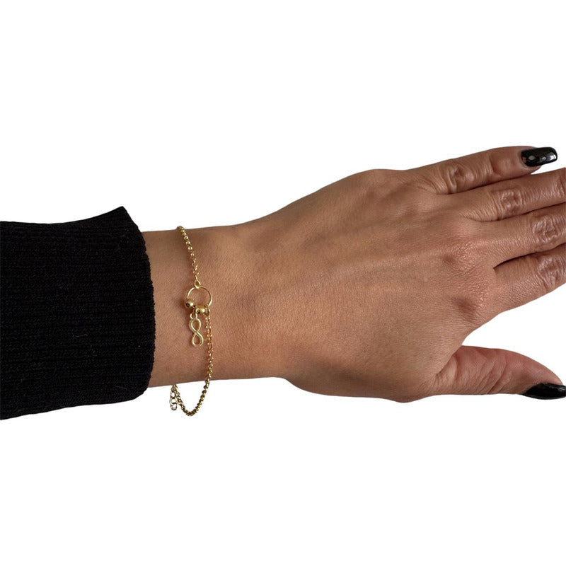 Pulsera Infinito Plata Italiana 925 Con Baño De Oro 18k