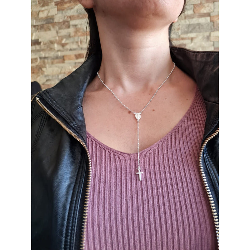 Rosario Mujer Plata Fina Italiana 925 - 45 Cm