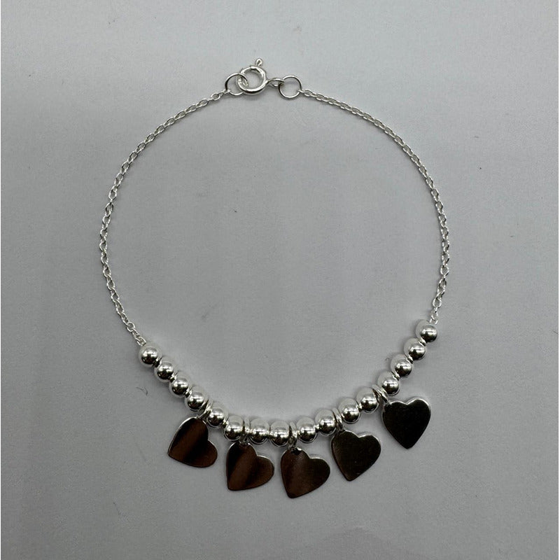 PULSERA MUJER CORAZONES Y PERLITAS 19CM