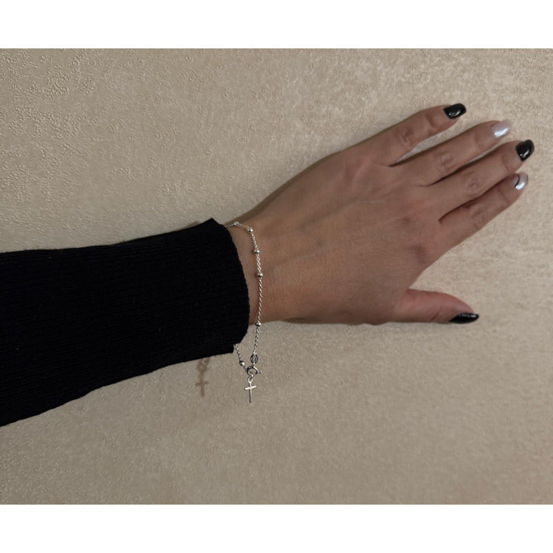 Pulsera Mujer Cruz Movible Plata Fina Italiana 925
