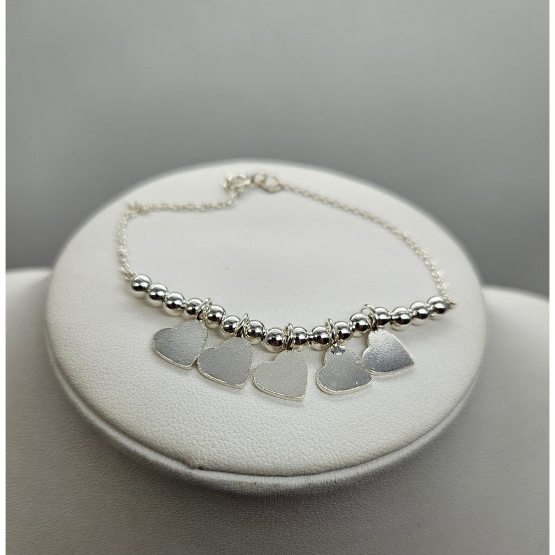 PULSERA MUJER CORAZONES Y PERLITAS 19CM
