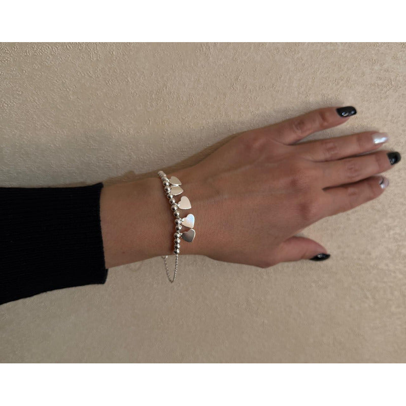 PULSERA MUJER CORAZONES Y PERLITAS 19CM