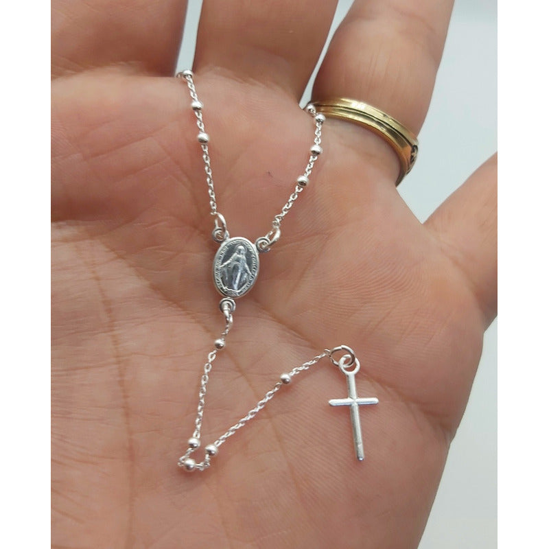 Rosario Mujer Plata Fina Italiana 925 - 45 Cm