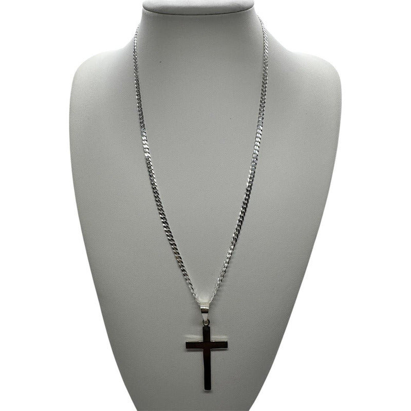COLGANTE CRUZ LISA GRANDE CON CADENA GRUMET 60CM X 4MM