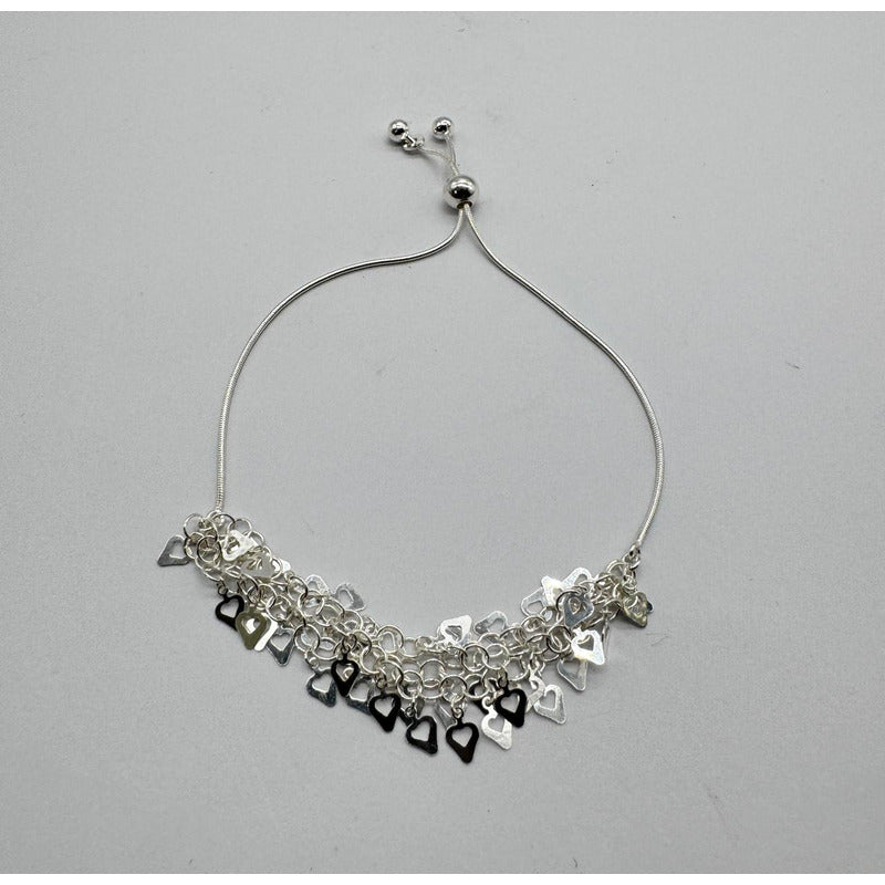 Pulsera Mujer Plata Ajustable Corazones Italiana 925