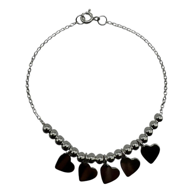 PULSERA MUJER CORAZONES Y PERLITAS 19CM