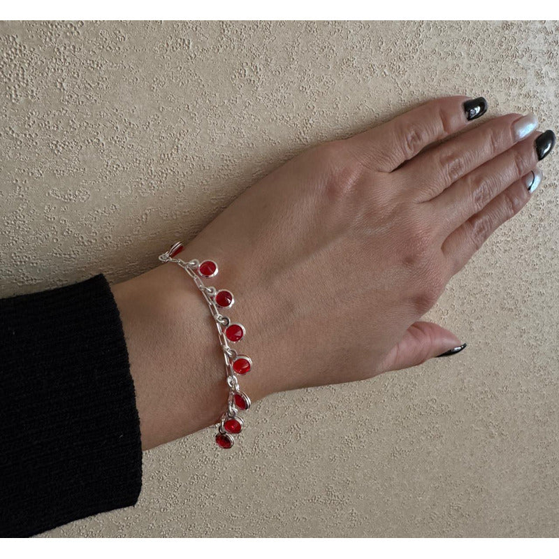 PULSERA CON CIRCONIOS ROJOS 19CM