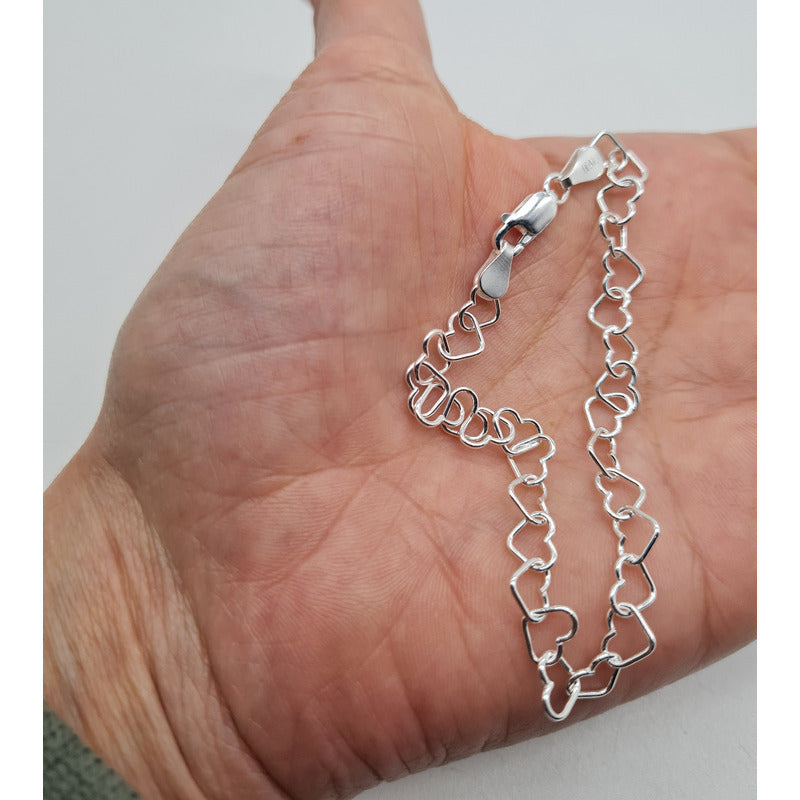 Pulsera Mujer Corazones Plata Italiana 925