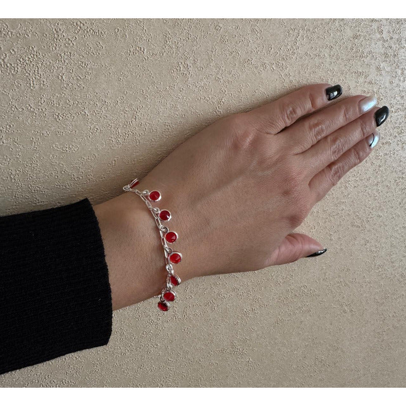 PULSERA CON CIRCONIOS ROJOS 19CM