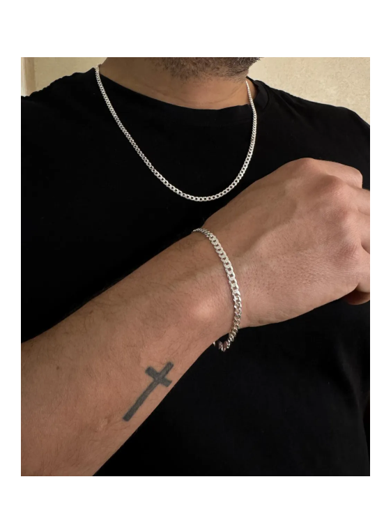 SET CADENA + PULSERA HOMBRE CONJUNTO GRUMET PLATA ITALIANA 925