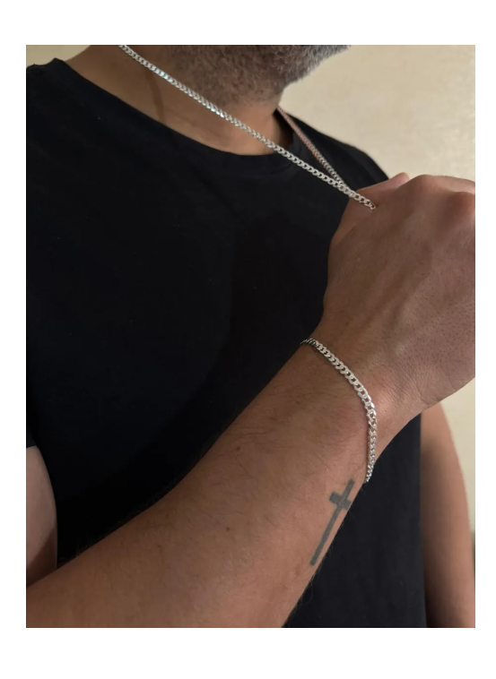 SET CADENA + PULSERA HOMBRE CONJUNTO GRUMET PLATA ITALIANA 925