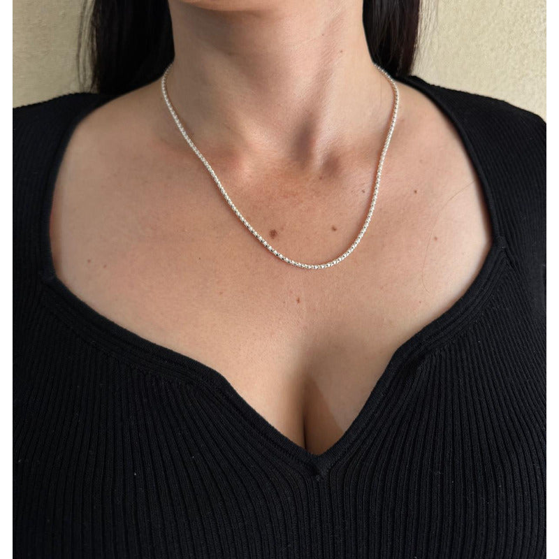 Cadena coreana plata italiana 925 cortita, collar elegante y versátil para uso diario. Unisex mujer.