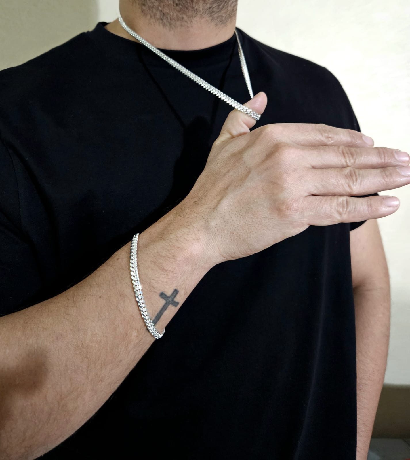 Cadena cubana de plata italiana 925 para caballero, joya de calidad premium.