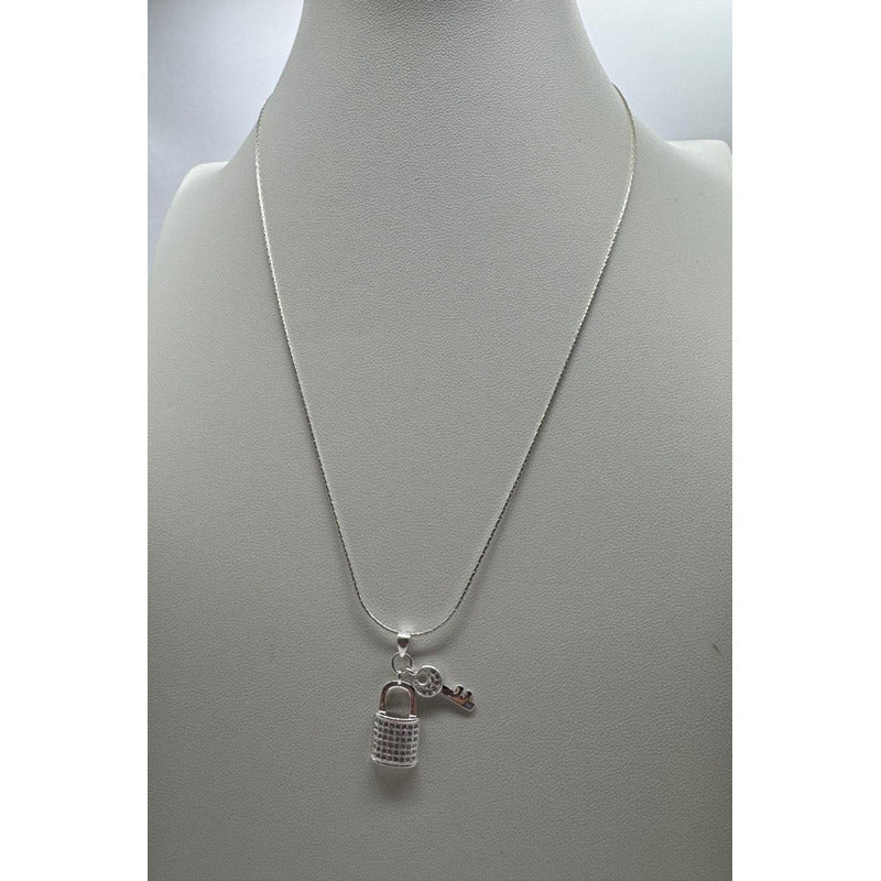 cadena con colgante candado y llave plata italiana 925