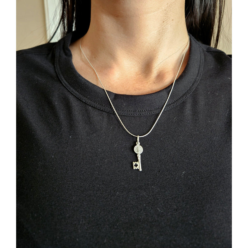 cadena con llave san benito mujer plata italiana 925