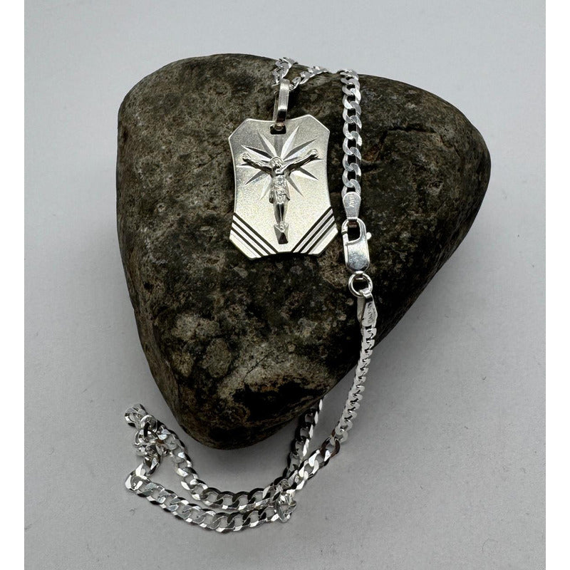 CADENA GRUMET CON PLACA CON CRISTO 60CMX3MM
