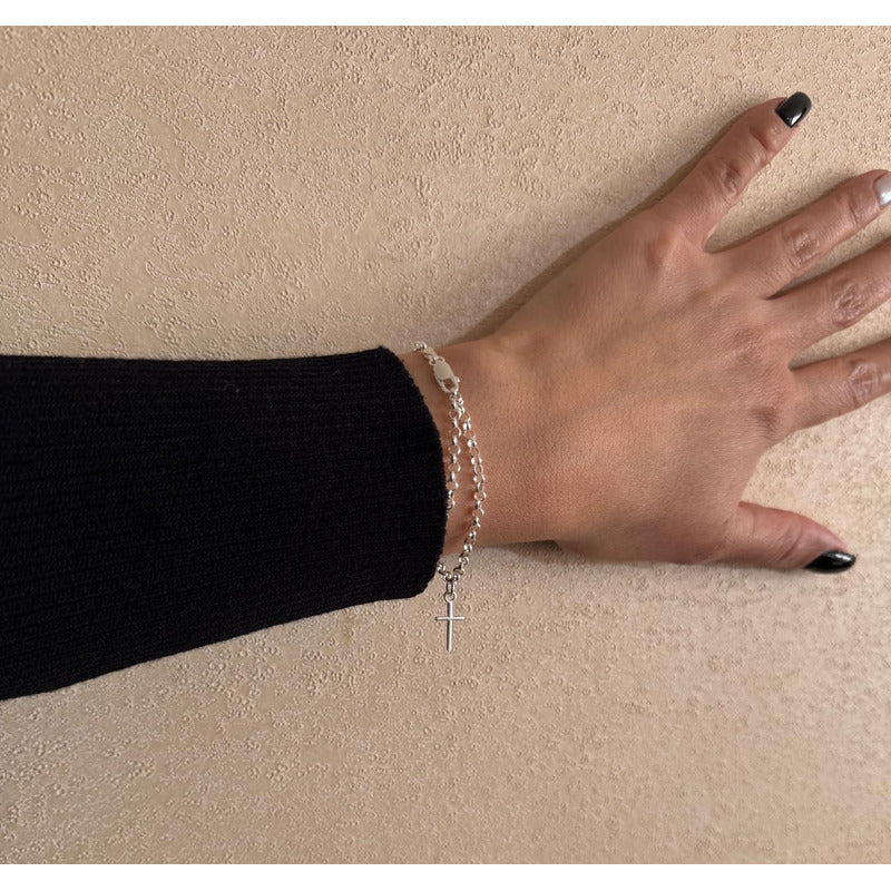 Pulsera Plata Cruz Italiana 925 Mujer