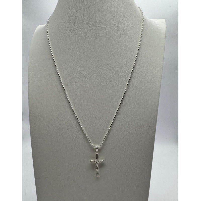Colgante Cruz Chica + Cadena 50 Cm Plata Italiana 925 - Unisex