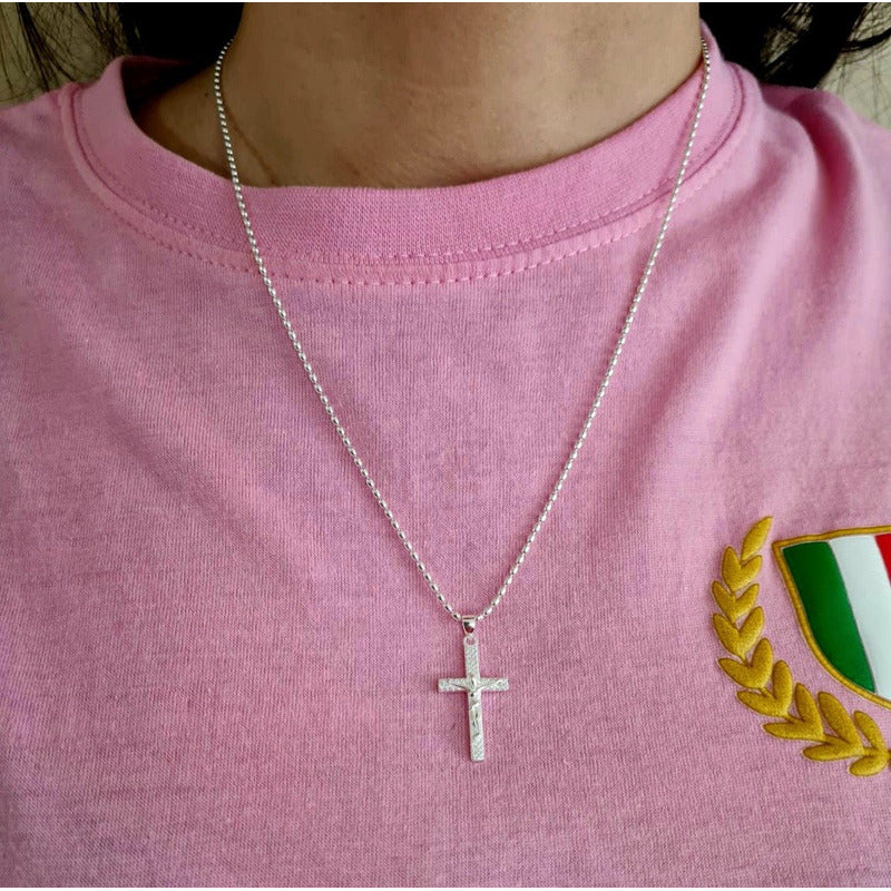Colgante Cruz Chica + Cadena 50 Cm Plata Italiana 925 - Unisex