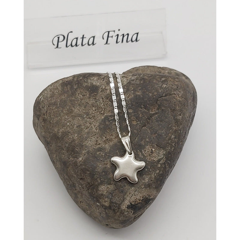 Colgante Estrella Con Cadena Mujer Plata Italiana 925