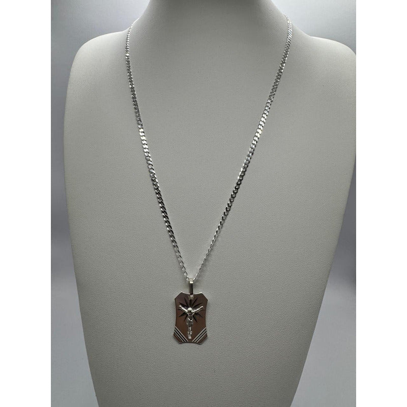 CADENA GRUMET CON PLACA CON CRISTO 60CMX3MM