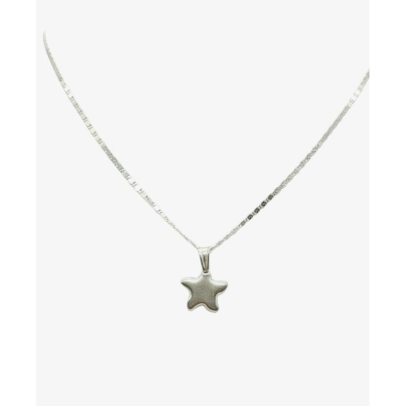 Colgante Estrella Con Cadena Mujer Plata Italiana 925
