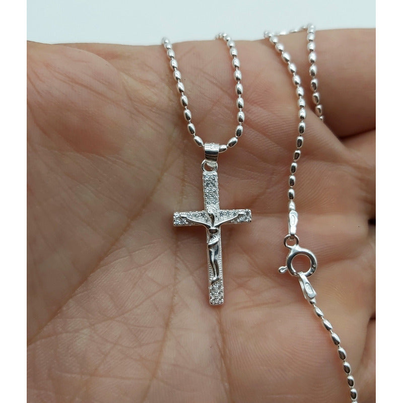 Colgante Cruz Chica + Cadena 50 Cm Plata Italiana 925 - Unisex