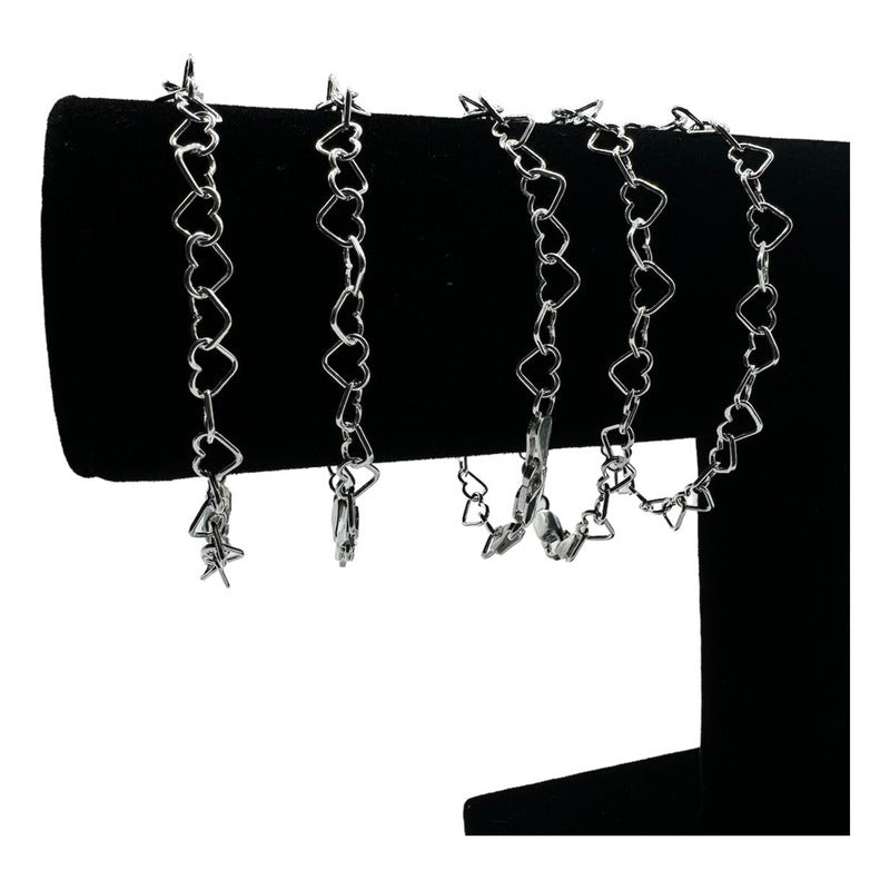 LOTE DE 5 PULSERAS CORAZONES MUJER PLATA L2