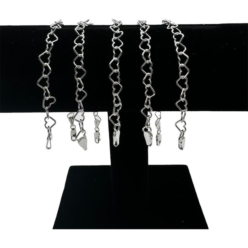 LOTE DE 5 PULSERAS CORAZONES MUJER PLATA