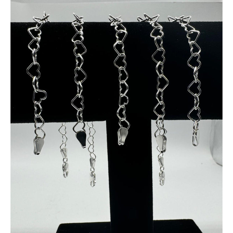 LOTE DE 5 PULSERAS CORAZONES MUJER PLATA L2