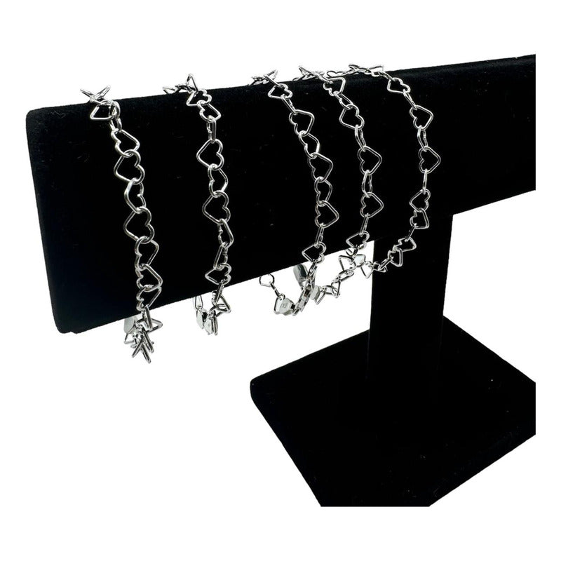 LOTE DE 5 PULSERAS CORAZONES MUJER PLATA L2