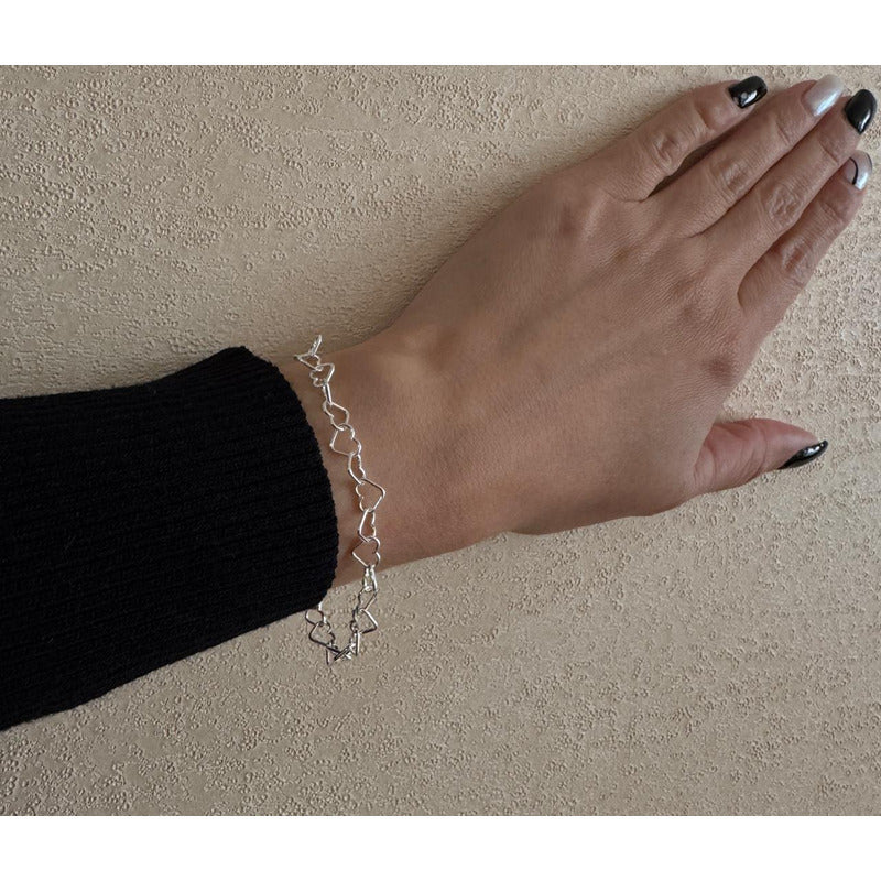 Pulsera Mujer Corazones Plata Italiana 925