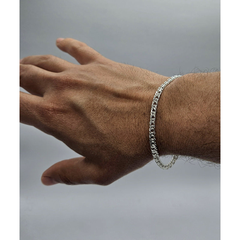 Pulsera de plata italiana 925 modelo doble grumet para hombre, estilo masculino y sofisticado.