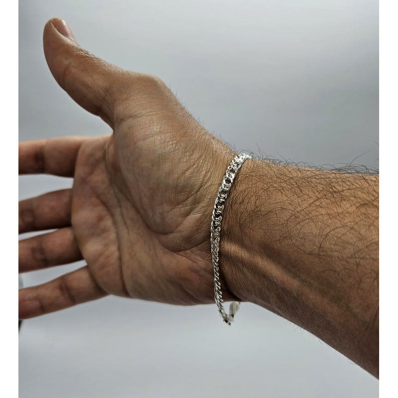 Pulsera masculina doble grumet de plata italiana 925, perfecta para un look moderno.