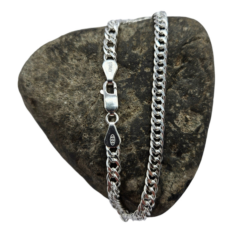 Pulsera doble grumet de plata italiana 925 para hombre, diseño grueso y elegante.