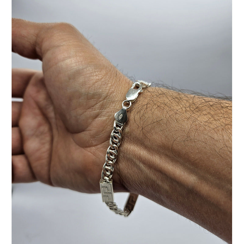 Pulsera exclusiva de plata italiana 925  ojo de tigre, diseño para caballero.