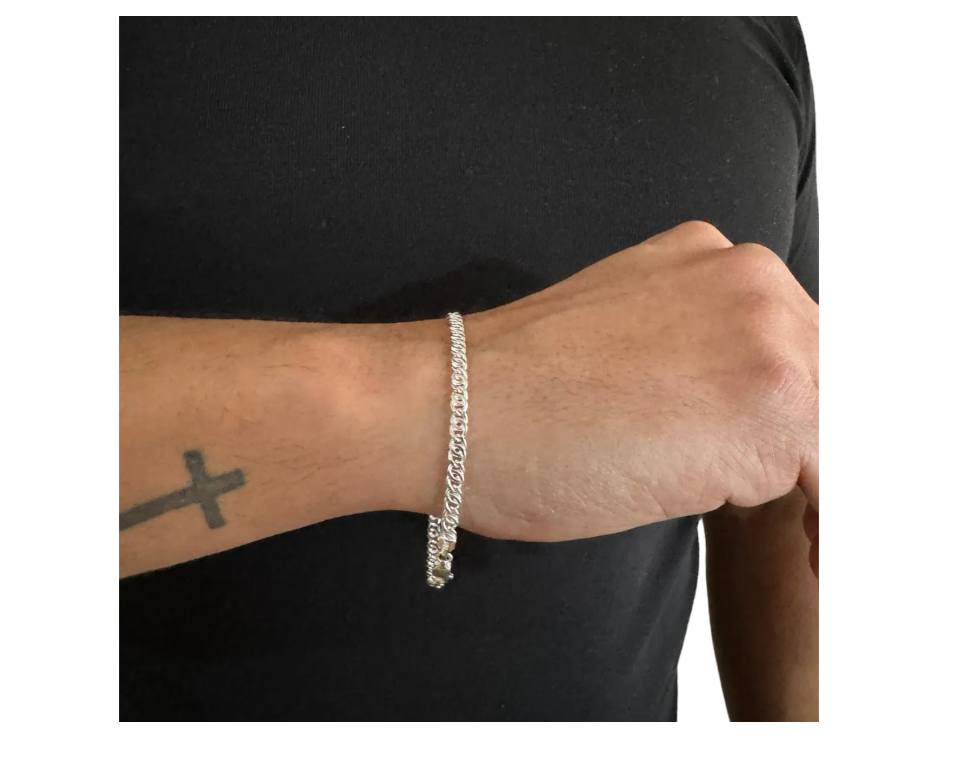 Pulsera de plata ley 925  ojo de tigre, joya masculina de alta calidad.