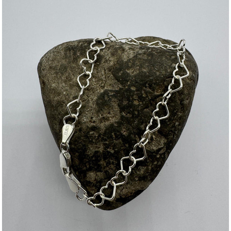 Pulsera Mujer Corazones Plata Italiana 925