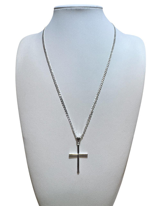 COLGANTE CRUZ LISA  CON CADENA GRUMET 60CM X 3MM