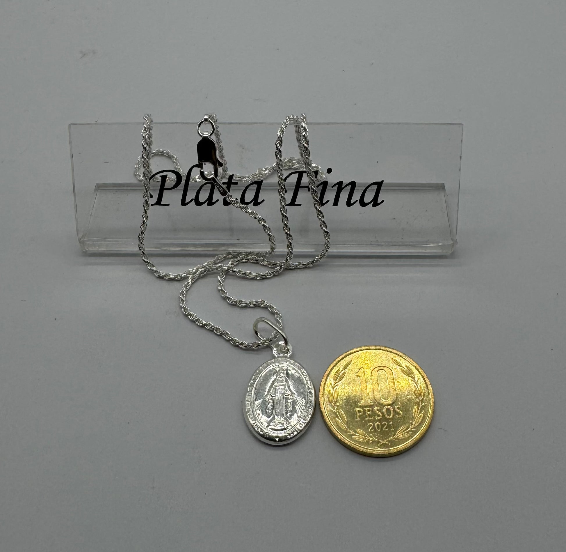 colgante virgen mas cadena plata ley 925